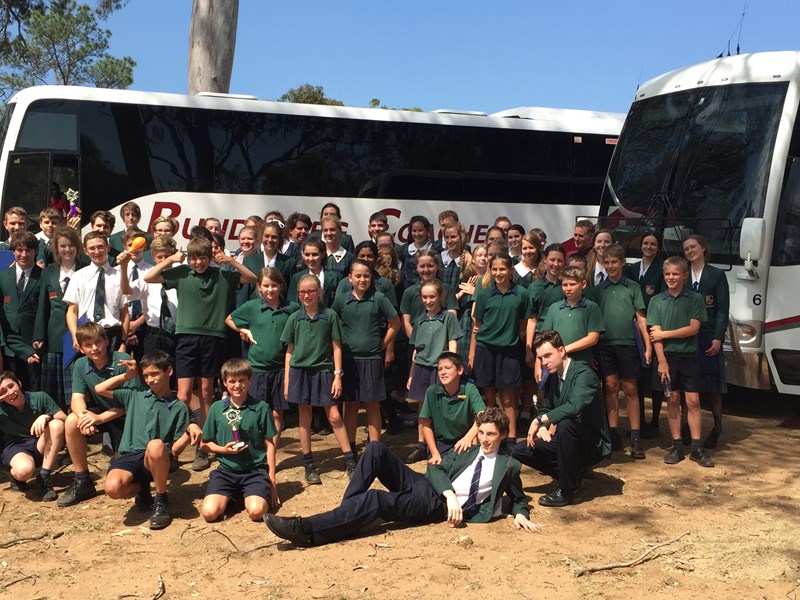 St Lukes Students in front of chartered buses